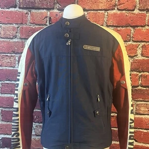 Harley-Davidson Nylon Racing Jacket Red White Blue Spellout Logo Men's Small - Picture 1 of 12