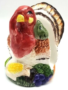 VTG MCM Turkey Napkin Holder Ceramic Embossed Multicolor Thanksgiving Fall - Bild 1 von 9