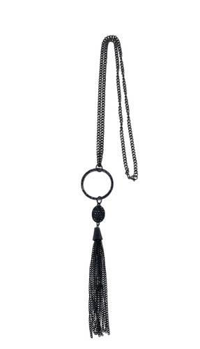 VETEMENTS Collana gotica elegante nera pavè strass cerchio aperto frange pendente 24"