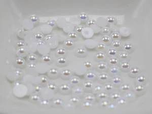 1000 White Luster AB Acrylic Round Half Pearl 6mm FlatBack Beads Scrapbook Craft - Picture 1 of 6