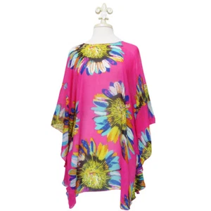 Sunflower Dreams Tunic Poncho Cover-Up Fuchsia & Multi-Colors - Picture 1 of 1