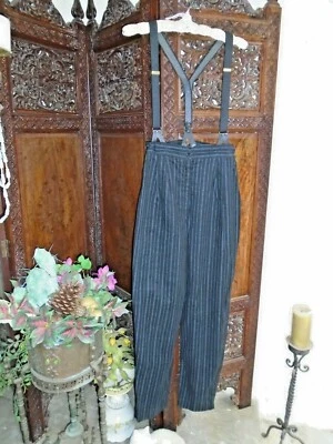 Vtg 80's Hip Hop  Black Stripe Cord Suspender Pants East End Ave New York  - Image 1 of 4