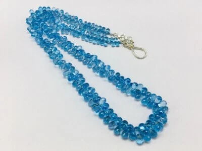 AAA Genuine Blue Topaz Faceted Teardrops Gemstone Beads Handmade Necklaces 18'' - Image 1 of 4