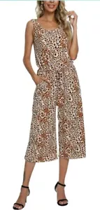 Women's Casual Loose Summer Sleeveless Jumpsuits Romper with Pockets: Leopard XL - Picture 1 of 6