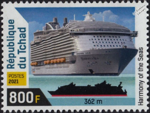 HARMONY OF THE SEAS Oasis-Class Royal Caribbean Cruise Ship Stamp (2021 Chad) Cover