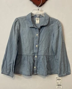 Oshkosh Girls 4t Blue Button-Up Ruffled Cotton-Blend Denim Blouse NWT! A6450 - Picture 1 of 4