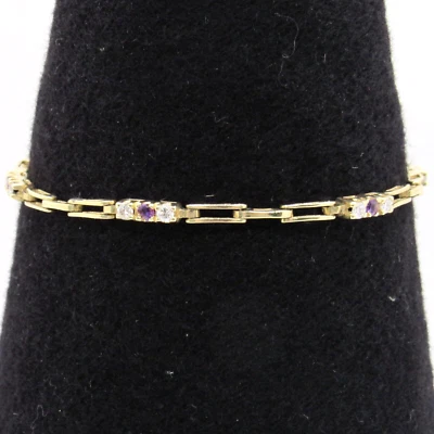 14K Yellow Gold 1/5 CT Tgw Amethyst & 1/2 CTTW Diamond Estate Tennis Bracelet - Image 1 of 4