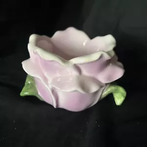Vintage Keramik Rosen Kerzenständer rosa mit grünen Blättern ~ ein besonderer Platz 42356 - Bild 1 von 5
