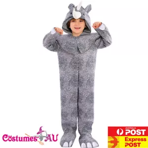 Kids Rhino Animal Costume Zoo Party Child Girls Halloween Book Week Jumpsuit - Picture 1 of 4