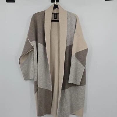 Lafayette 148 Longline Cashmere Cardigan Brown Beige Grey Colorblocked Size M/L - Image 1 of 4