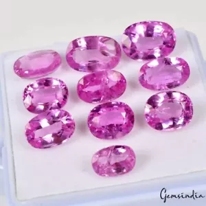 10 Pcs/9mm-12mm Beautiful Hydro Pink Ruby Oval Faceted Cut Loose Gemstones Lot - Picture 1 of 8