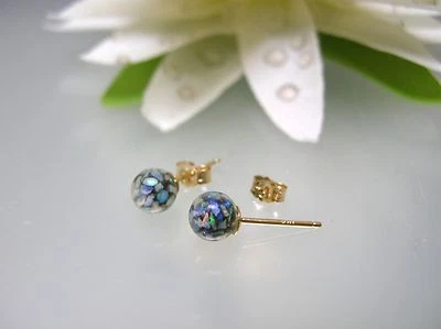 Pendiente Multi Ardiente Vintage Ópalo Australiano 5/8mm Bola Redonda Oro 14k EE. UU. Foto 1 de 2
