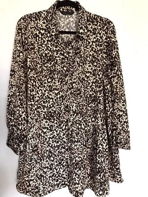 Zara Women’s Leopard Print Button Front Long Sleeve Dress, Size XL - Image 1 of 4