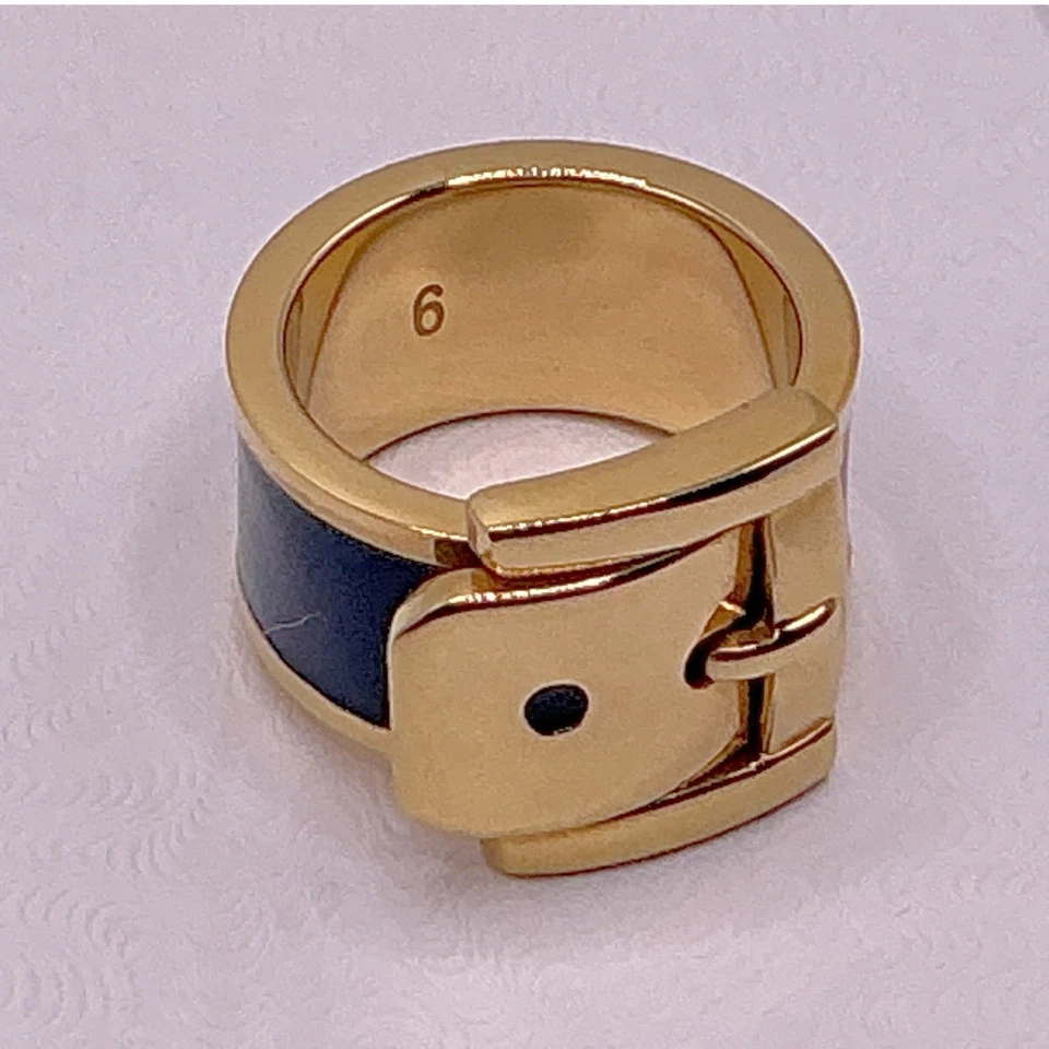 Anillo Hebilla MICHAEL KORS Tono Dorado Esmalte Azul Talla 6 Foto 1 de 4