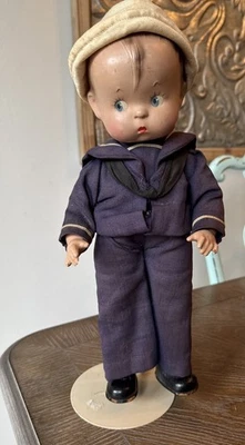 "Muñeca Effanbee Skippy vintage de tela de composición de la Segunda Guerra Mundial 14""" Foto 1 de 4