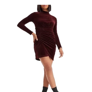Express braun Samt Stehkragen Körperkontur gerafftes Kleid Damengröße XL neu mit Etikett - Bild 1 von 3