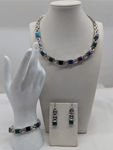 Vintage TL-89 Mexiko Taxco 950 Silber Multi Stein Set Halskette Armband Ohrringe - Bild 1 von 20