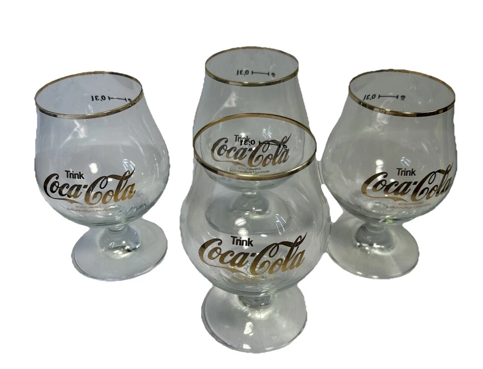 Copos redemoinhos vintage 4 quilates Schutzmarke bebida Coca-Cola alemão transparente/dourado - Imagem 1 de 4