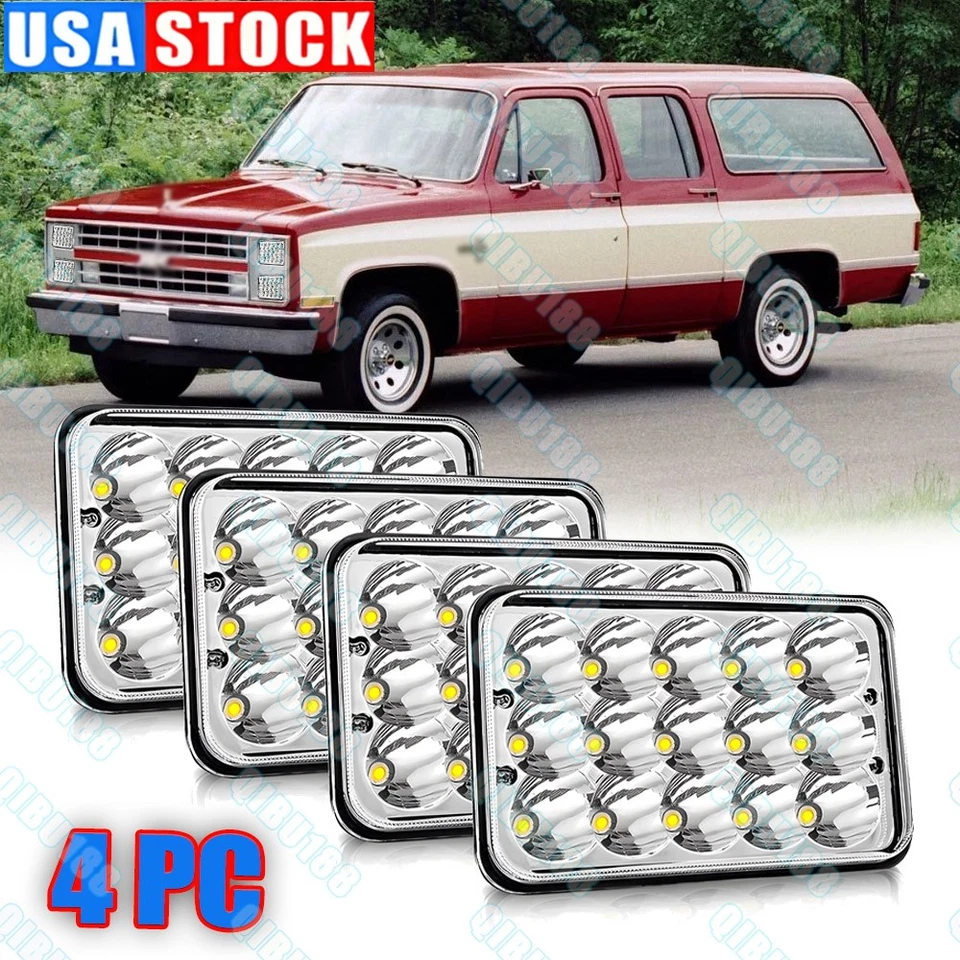 Подходит для пикапа Chevy C10 1981-1987 4 шт светодиодные фары дальнего/ближнего света 4x6 дюймов - Изображение 1 из 4