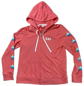 GAP M Medium Long Sleeve Full Zip Active Hoodie Sweatshirt Coral Stars Sleeve - Picture 1 of 14