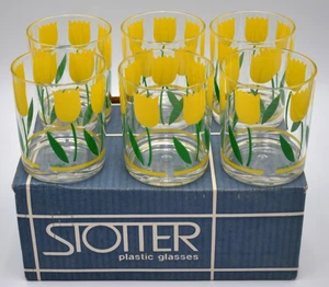 Bicchieri plastica vintage Stotter doppio vecchio stile tulipani gialli, scatola originale - Foto 1 di 14