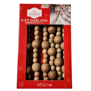 Holiday Time Natural Brown Wooden Bead Christmas Garland with Tassel 9 ft New - Picture 1 of 4