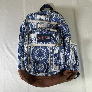 Jansport Student Laptop & Tablet Backpack Blue White Paisley College - Picture 1 of 9