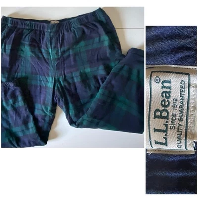 LL Bean 绿色蓝色格子法兰绒裤子 XL 26 抓绒衬里重量级口袋 — 第 1/4 张图片