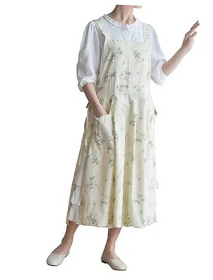 Японский хлопок сарафан фартук платье для женщин с талией абрикос цветок - Изображение 1 из 4