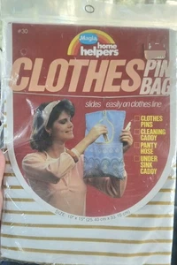 1987 Vtg. Magla Home Helpers Clothes Pin Bag NOS #30 Cloth Stripes Print  - Picture 1 of 2