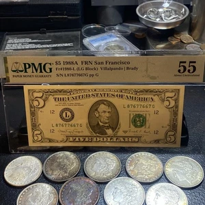 💎 1988 A $5 ✨ TRINARY ✨ Federal Reserve Note PMG 55 A/U San Francisco - Picture 1 of 6