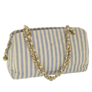 Borsa a tracolla CHANEL catena trapuntata grande matelasse tela blu chiaro CC Auth 58349A - Foto 1 di 21