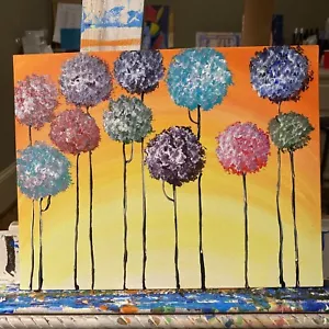 11/14 Acrylic Painting On Canvas Board,landscape,abstract Trees - Picture 1 of 16