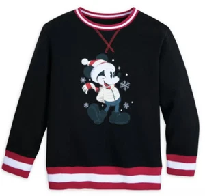 Disney Store Mickey Mouse Holiday Christmas Black Sweatshirt Appliqué Sz 9/10 - Picture 1 of 6