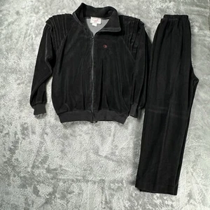 Oscar De La Renta Track Suit Womens Medium Black Velour Vtg 80s Jacket & Joggers - Picture 1 of 14