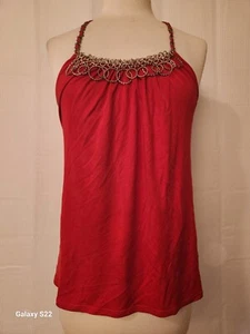 Bebe Womens Red Silk Embellished Halter Top Size X Small - Picture 1 of 11