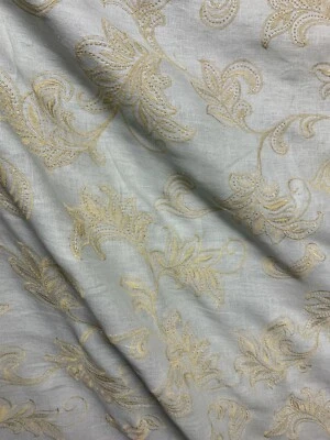 H&T FABRICS GRAY BEIGE Floral Embroidered 100% Linen Fabric (54 in.) Sold By The Yard