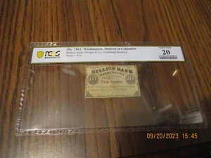 1862 TEN CENTS BULLION BANK OF WASHINGTON DC PCGS 20 VERY FINE FRACTIONAL CURR. - Picture 1 of 4