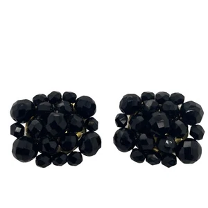 Goldtone Clip on Earrings statement black glass beads vintage - Picture 1 of 3