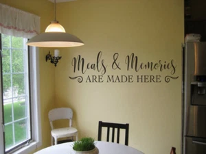 MEALS AND MEMORIES ARE MADE HERE VINYL WALL DECAL KITCHEN QUOTE STICKER WORDS - Picture 1 of 2