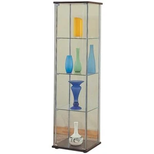 Pemberly Row Contemporary 4 Shelf Glass Curio Cabinet in Cappuccino - Picture 1 of 2