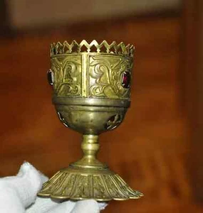 Altar Tischlampe Vintage russisch für Ikone Lampadka orthodox Bronze rote Steine - Bild 1 von 11