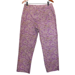 Leslie Fay Pants Womens 14 Purple Paisley Straight Leg Cotton Blend Retro Y2K - Picture 1 of 8