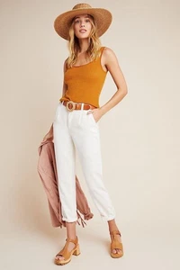 Pantalones ajustados cónicos Anthropologie talla 32 bolsillos marfil peso ligero nuevos con etiqueta de $118 - Imagen 1 de 10