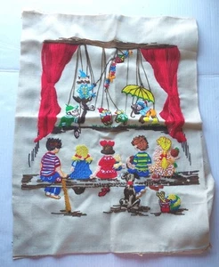 Children's Puppet Show Needlepoint Cross Stitch 18 X 22 Completed No Frame - Picture 1 of 22
