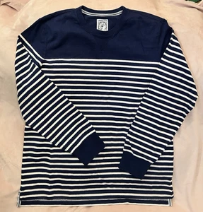 Lands End Men's Striped Navy White Cotton Long Sleeve Shirt - Picture 1 of 7