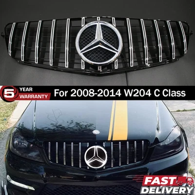 Silver Grill w/LED Emblem Grille For Mercedes Benz W204 C250 C300 C350 2008-2014 Foto 1 de 4