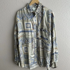 Men’s Pure brand Vintage 90’s 100% silk retro long sleeve button down shirt XL - Picture 1 of 10