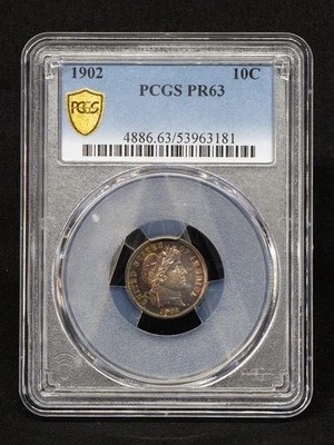 • 777 MINTED • 1902 10c BARBER PROOF PCGS PR63 RAINBOW TONED DIME PR PF 63 PF63 - Image 1 of 3
