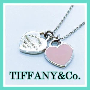 Tiffany & Co. Return to Mini doppelt rosa Herz Emaille Anhänger Halskette SV925 - Bild 1 von 24